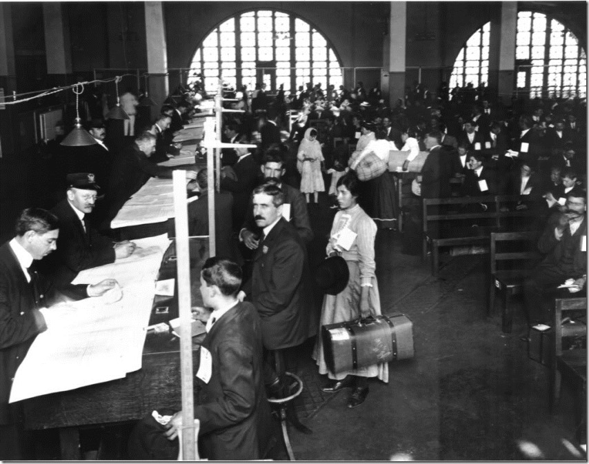 Immigrants being processed at Ellis Island